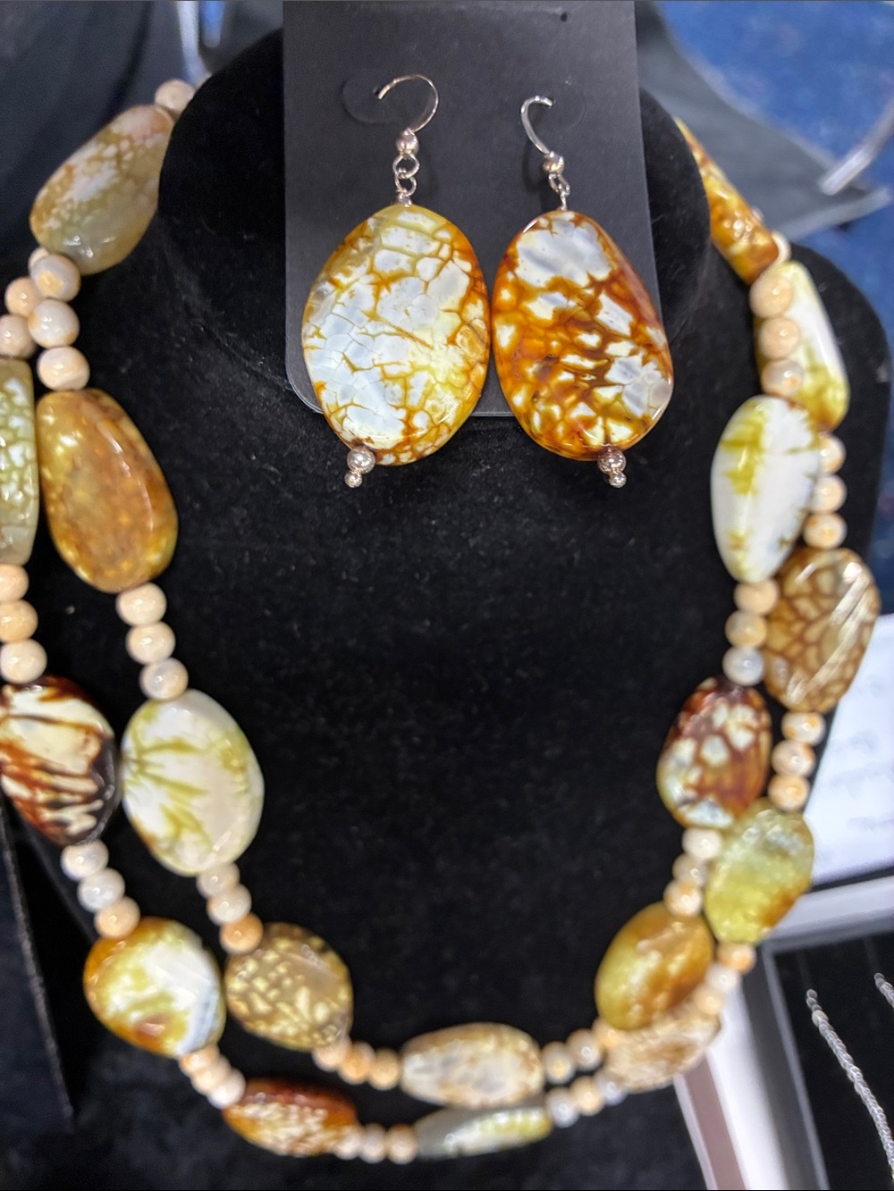 Mountain Jasper aka Crackle agate/dragon vein. Stone Necklace and Earrings Set